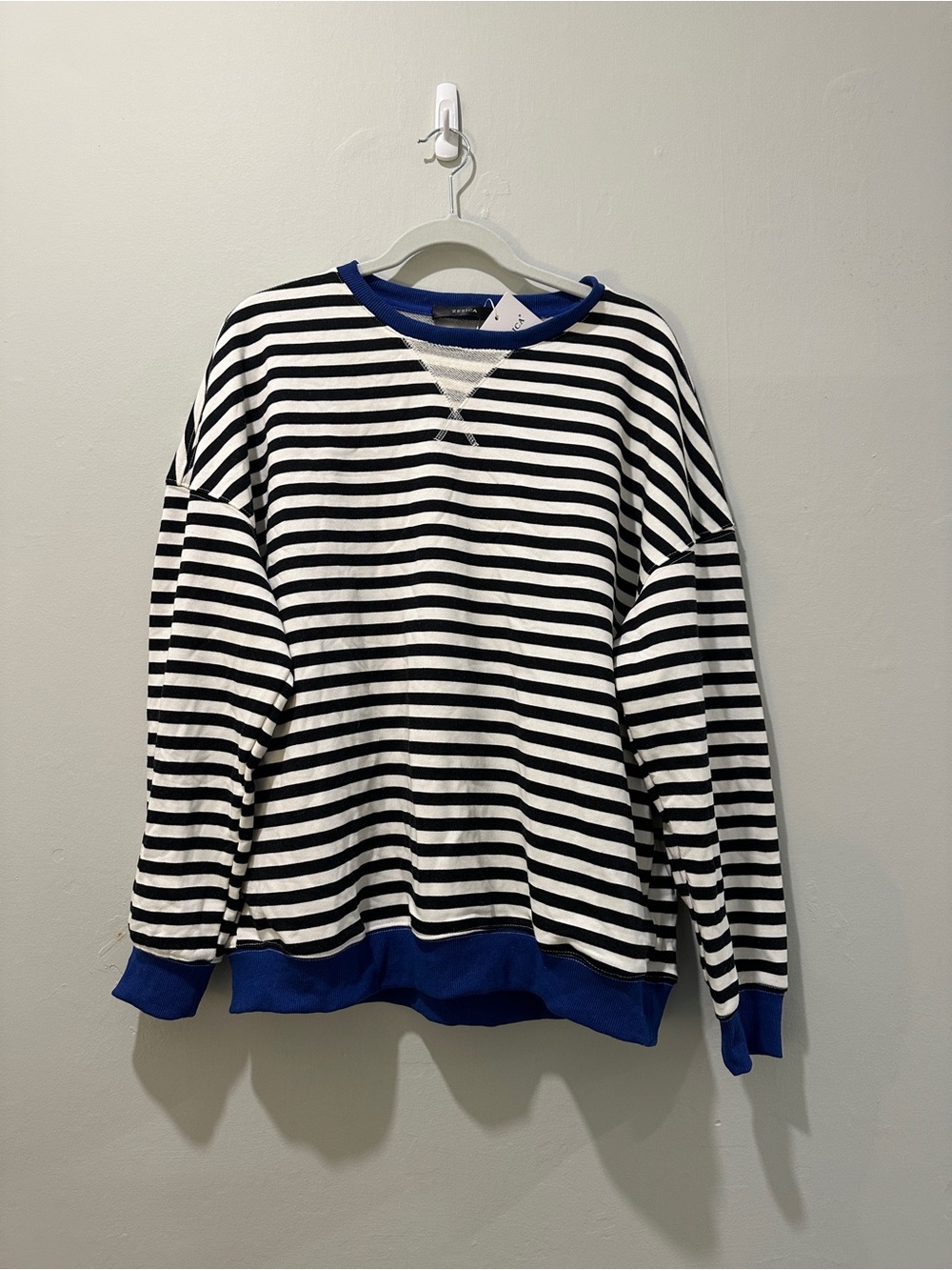 Striped Black & White Sweatshirt with Blue Trim, NWT